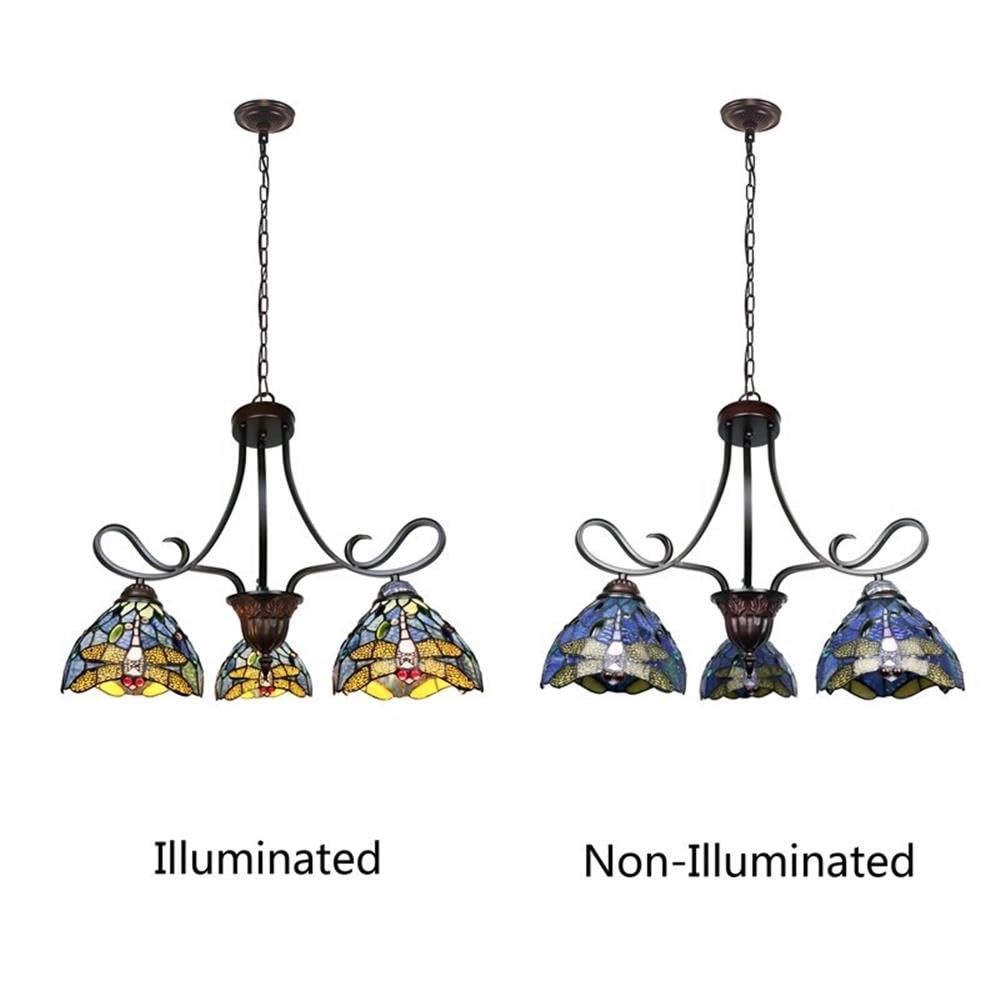 Chloe Lighting Tiffany-Style Dragonfly Chandelier 3 Light 25in Wide Multicolor Glass Model CH3T524BD25-DD3