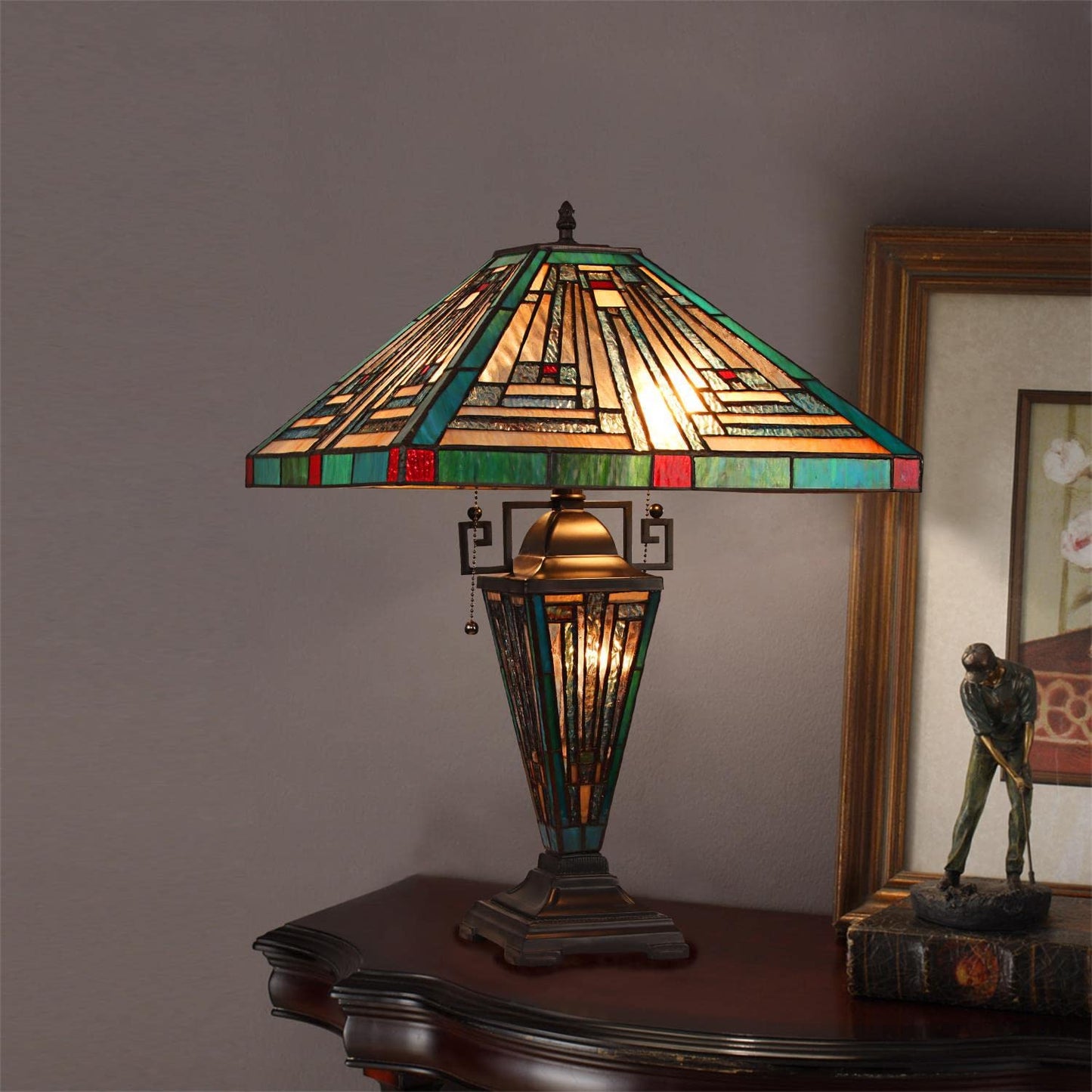 Chloe Lighting Innes Tiffany-Style Table Lamp, 3 Light, Blackish Bronze, 16in Wide, Multicolor, Model CH3T359BM16-DT3