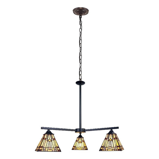 Chloe Lighting Kinsey Mini Chandelier, 3 Light, Blackish Bronze, 27in Wide, Multicolor Glass, Model CH33293MS27-EE3