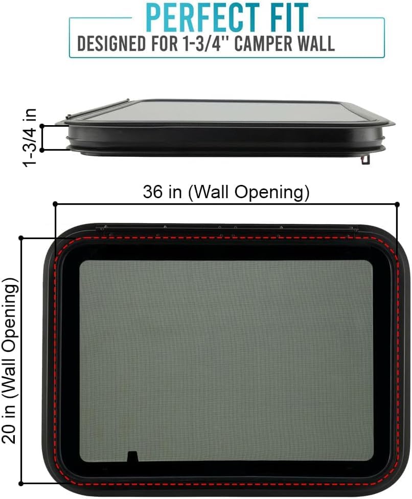 PRO FLEX RV Exit Window - Tempered Glass, Weather-Resistant, Easy Installation, 36·W x 20·H