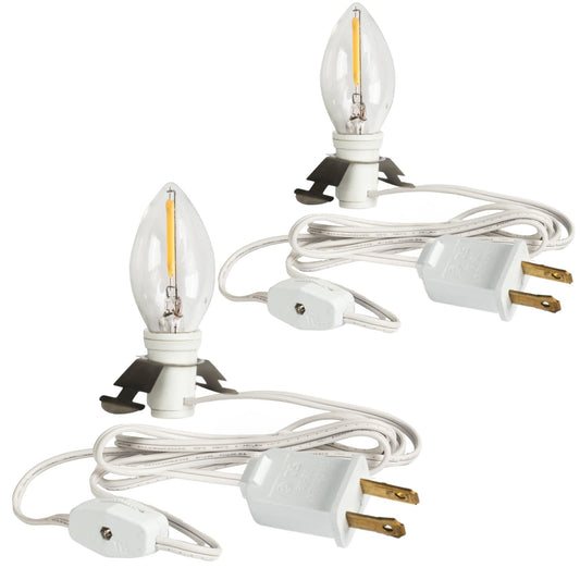 Dazzle Bright LED Accessory Cord with On/Off Switch, E12 Socket, 6 FT, 2 Pack, White, Model 31001A-09