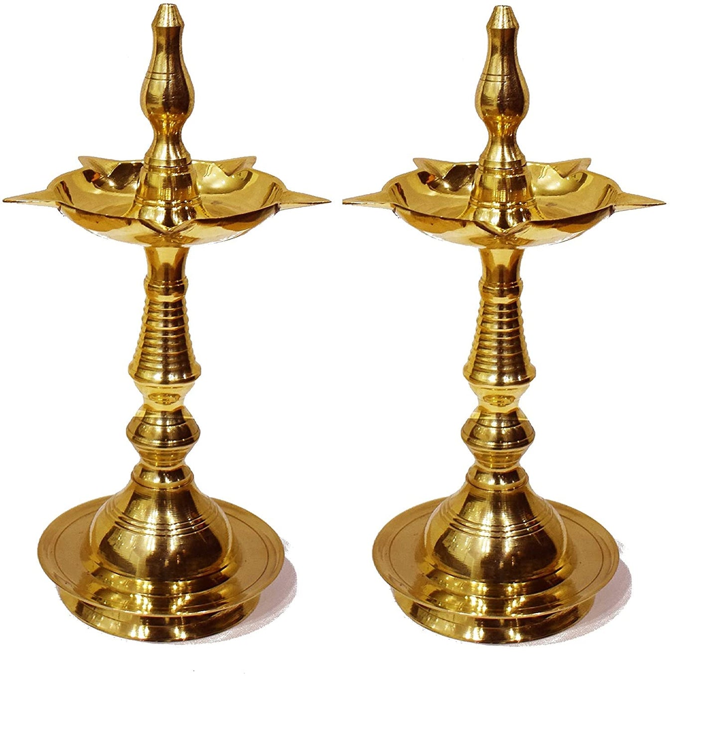 Craftsman Brass Kerala Samai Diya Oil Lamp, 10 Inch, Gold, Pack of 2, Traditional Pooja Deepak for Diwali