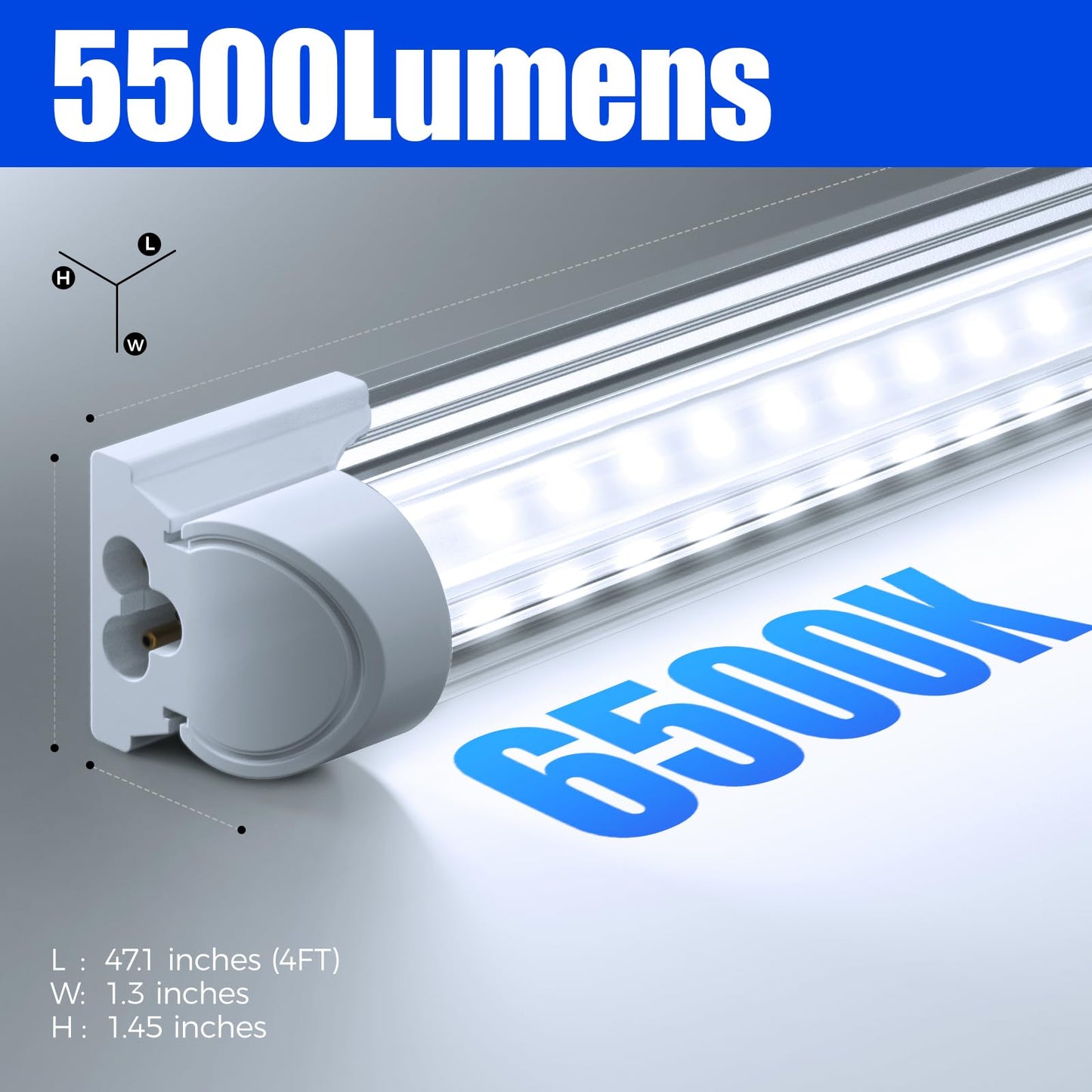 Barrina LED Shop Light 4FT 40W 5000LM 6500K V Shape T8 Integrated Fixture, Aluminum, Clear Cover