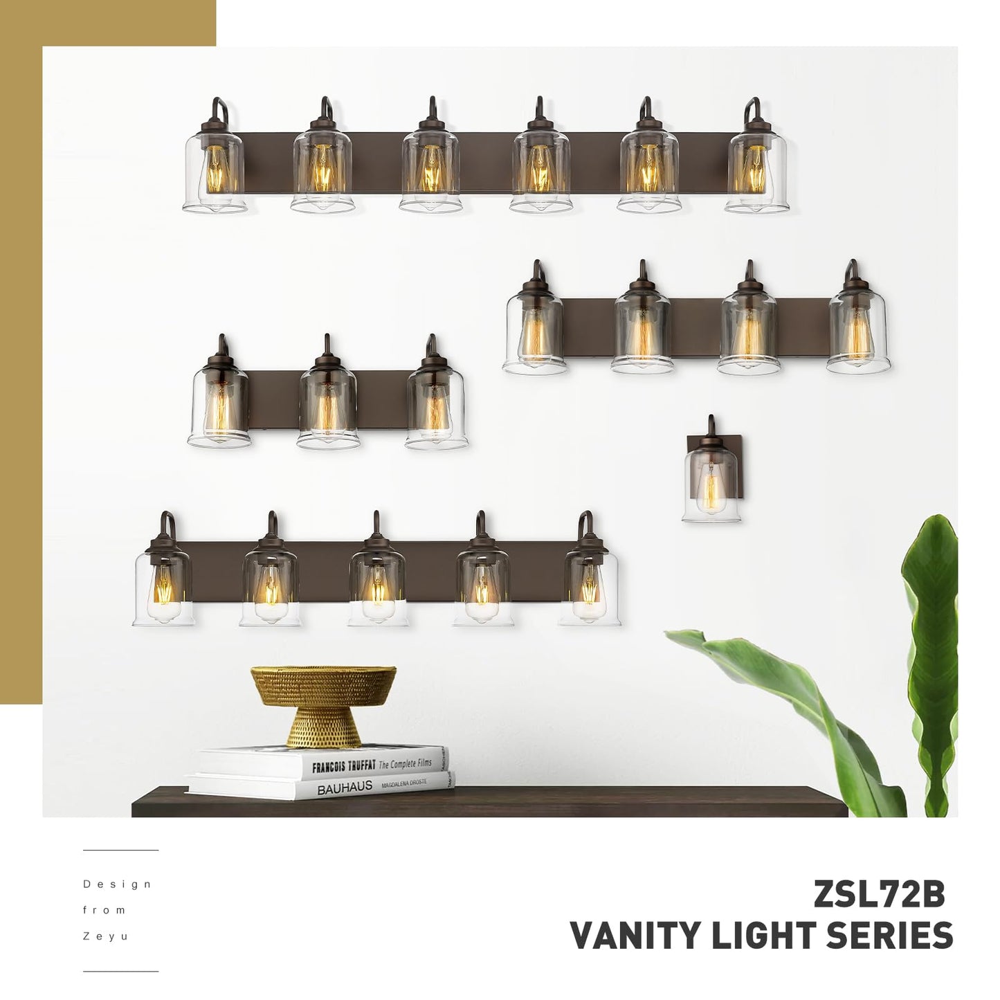 zeyu 6-Light Bathroom Vanity Lights, Oil Rubbed Bronze, Clear Glass Shade, Model ZSL72B-6W ORB, 44 Inch Farmhouse Style