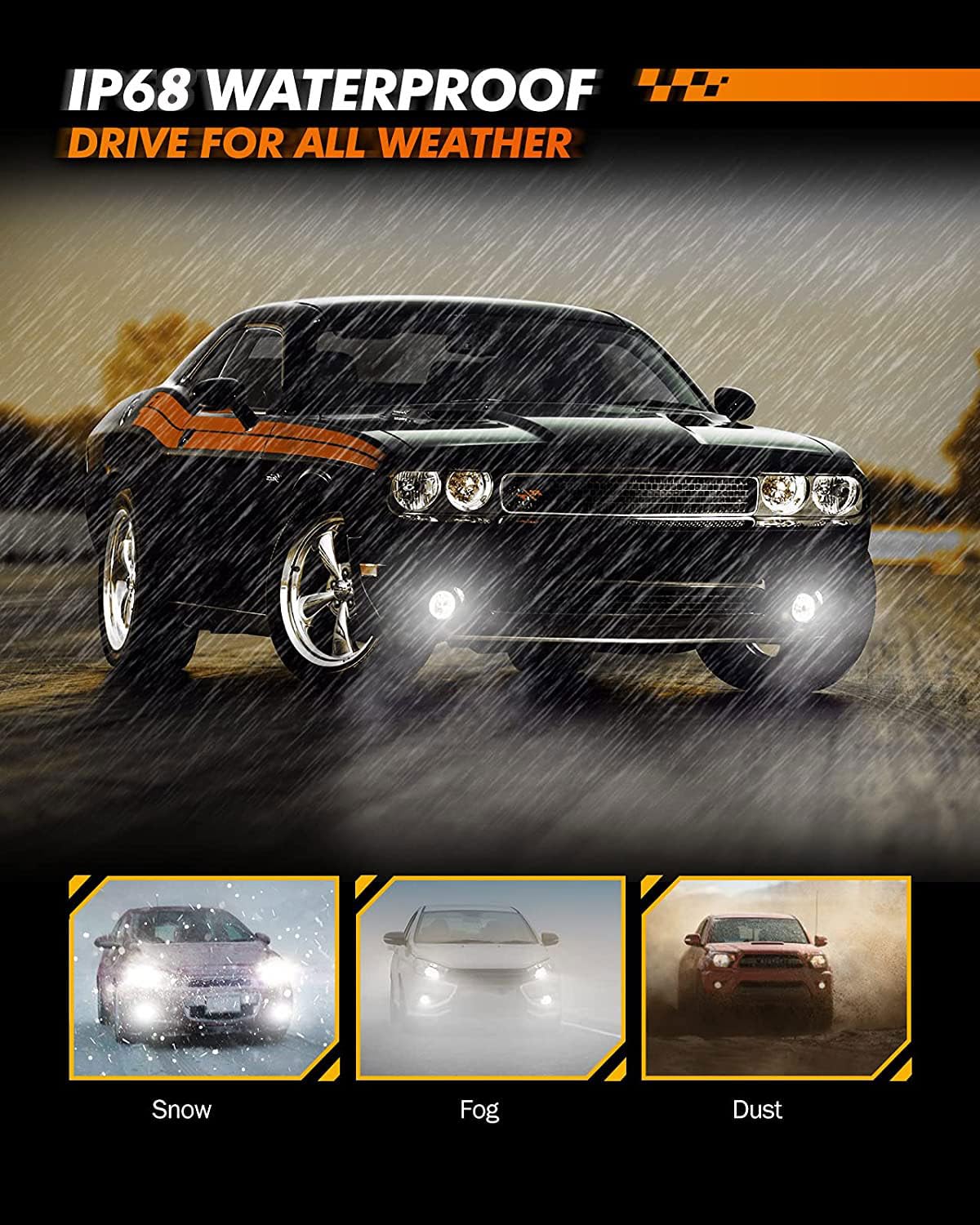 SEALIGHT 9006 HB4 Fog Light Bulbs, 6500K 10000LM, Plug and Play, Non-polarity, 2 Pack, White