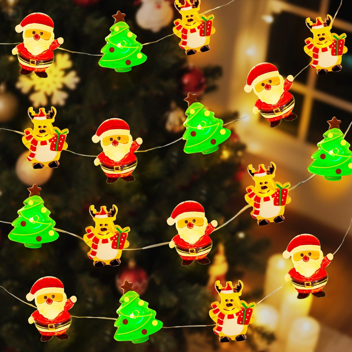 Aogist Christmas String Lights, 50 LED, 16ft, Warm White, Battery Powered, Indoor/Outdoor Holiday Decoration, Model E01