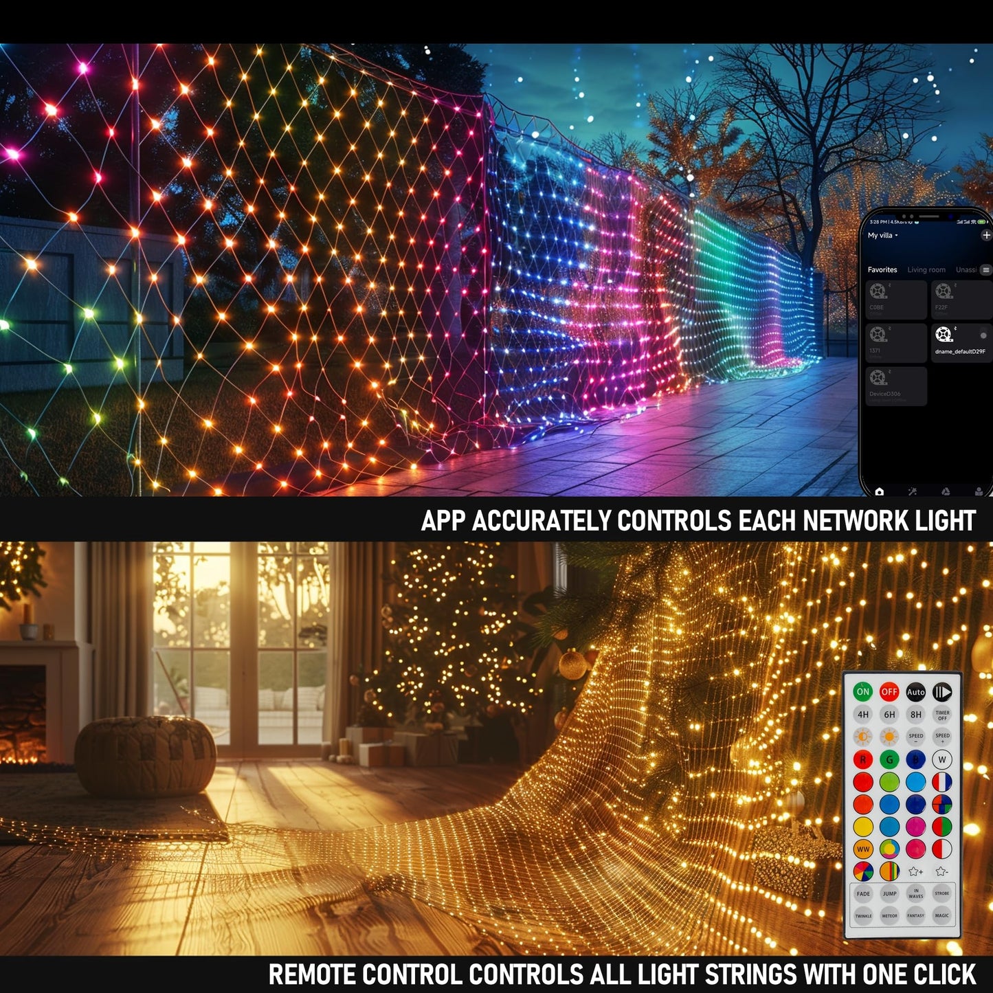 Dazzle Bright 360 LED Net Lights, 12FT x 5FT, Purple, Connectable, 8 Lighting Modes, Halloween Decorations